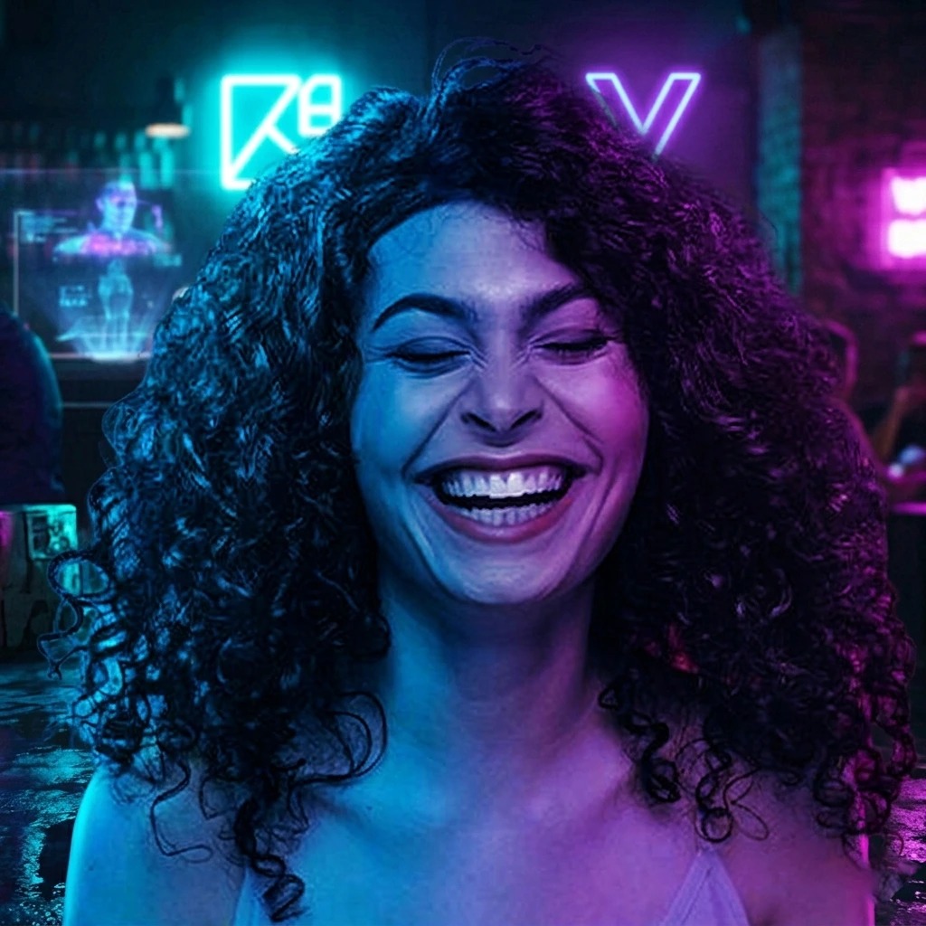 Donna con capelli ricci sorridente