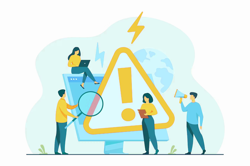 Illustrazione di piu persone che analizzano un sito web